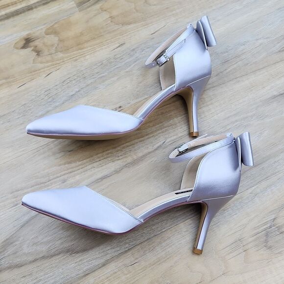 🩵NWOB Silver Satin Bow Strappy Heels Size 8 - Picture 11 of 13